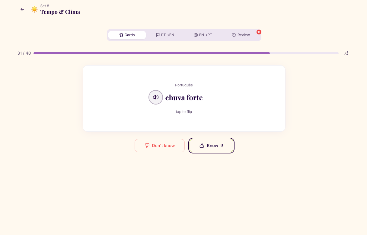 Vocabulary flashcards with audio pronunciation